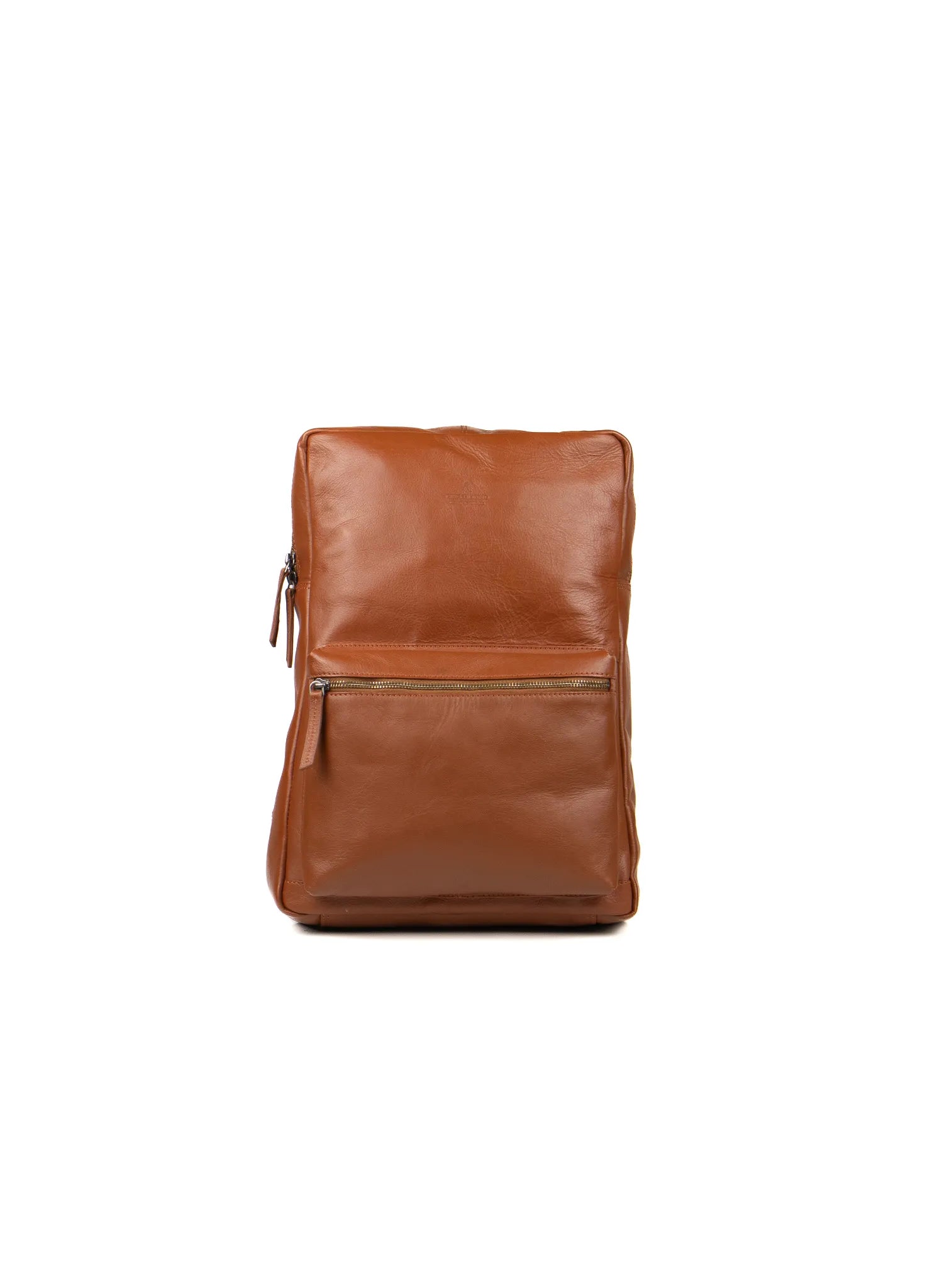 Zip Top Leather Backpack, Cognac, Laptop Compartment