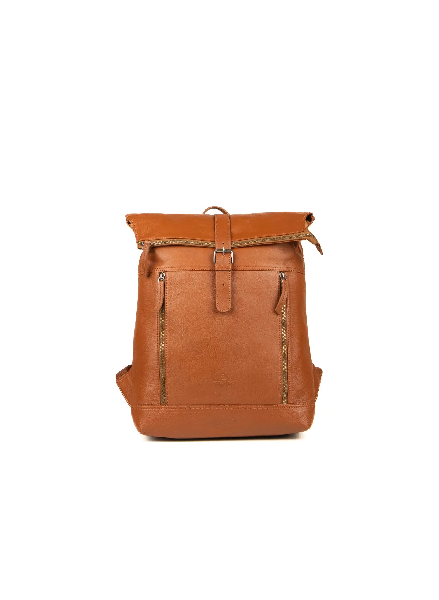 Roll Top Leather Backpack, Cognac, Laptop Compartment