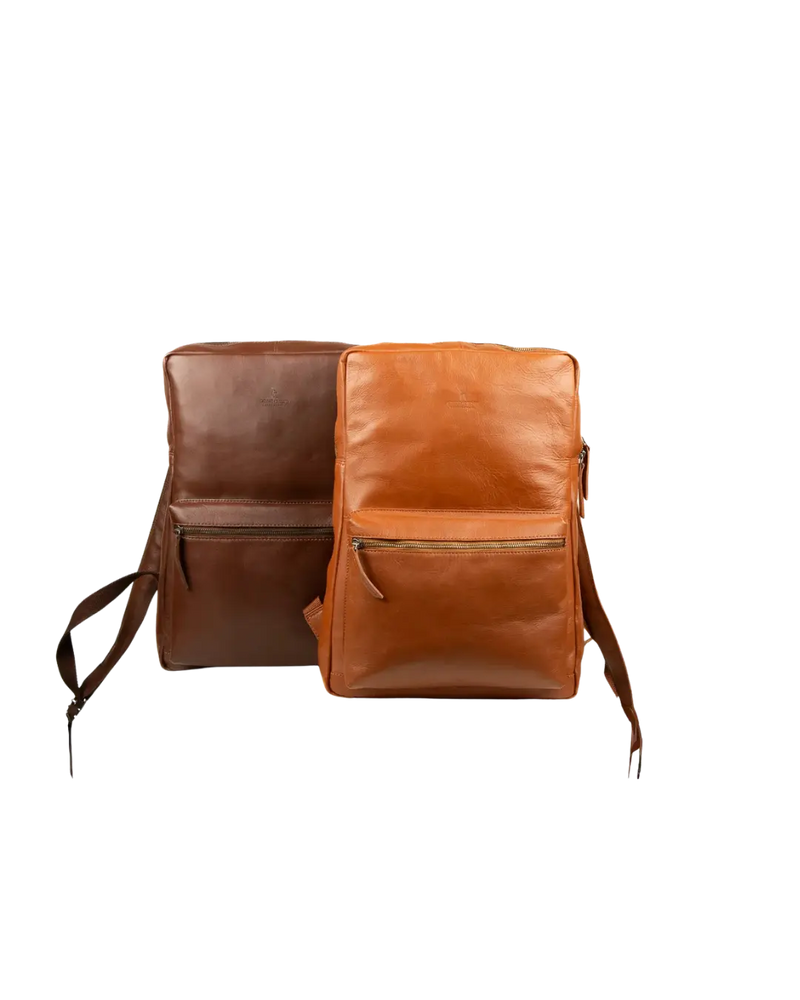 Roll Top Leather Backpack, Black, Laptop Compartment