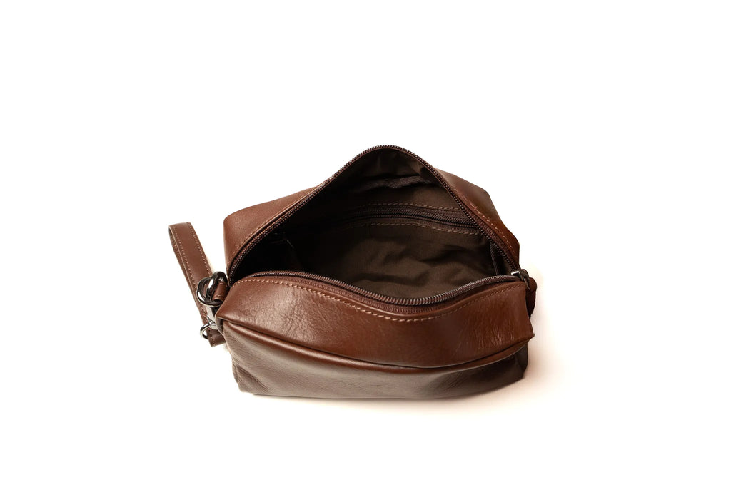 Compact Toiletry Bag - Dark Brown, Small