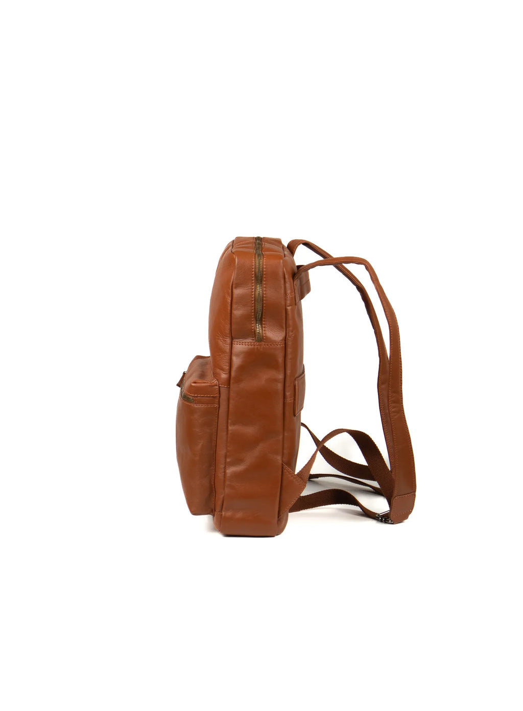 Zip Top Leather Backpack, Cognac, Laptop Compartment