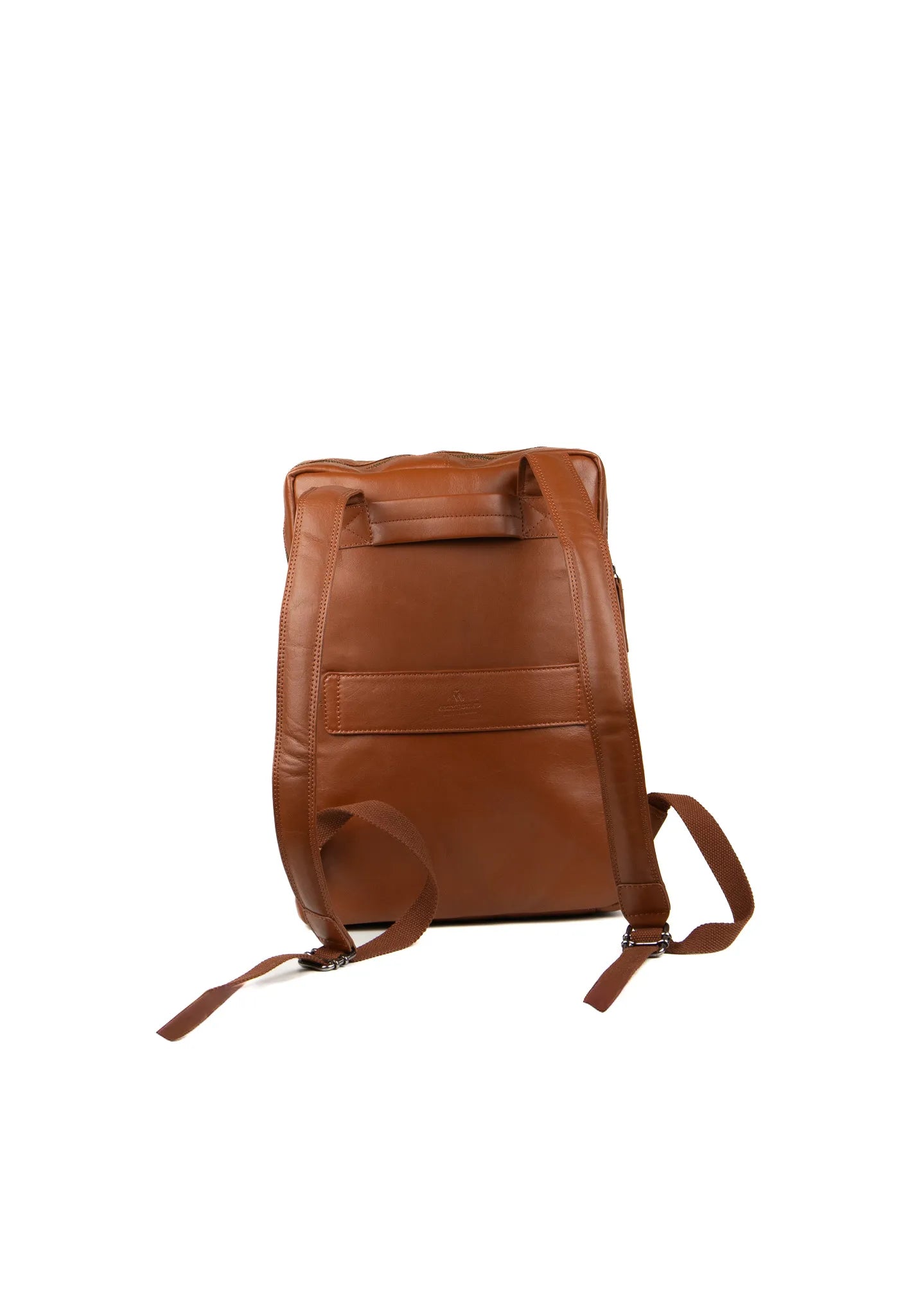 Zip Top Leather Backpack, Cognac, Laptop Compartment