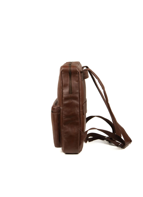 Zip Top Leather Backpack, Dark Brown, Laptop Compartment