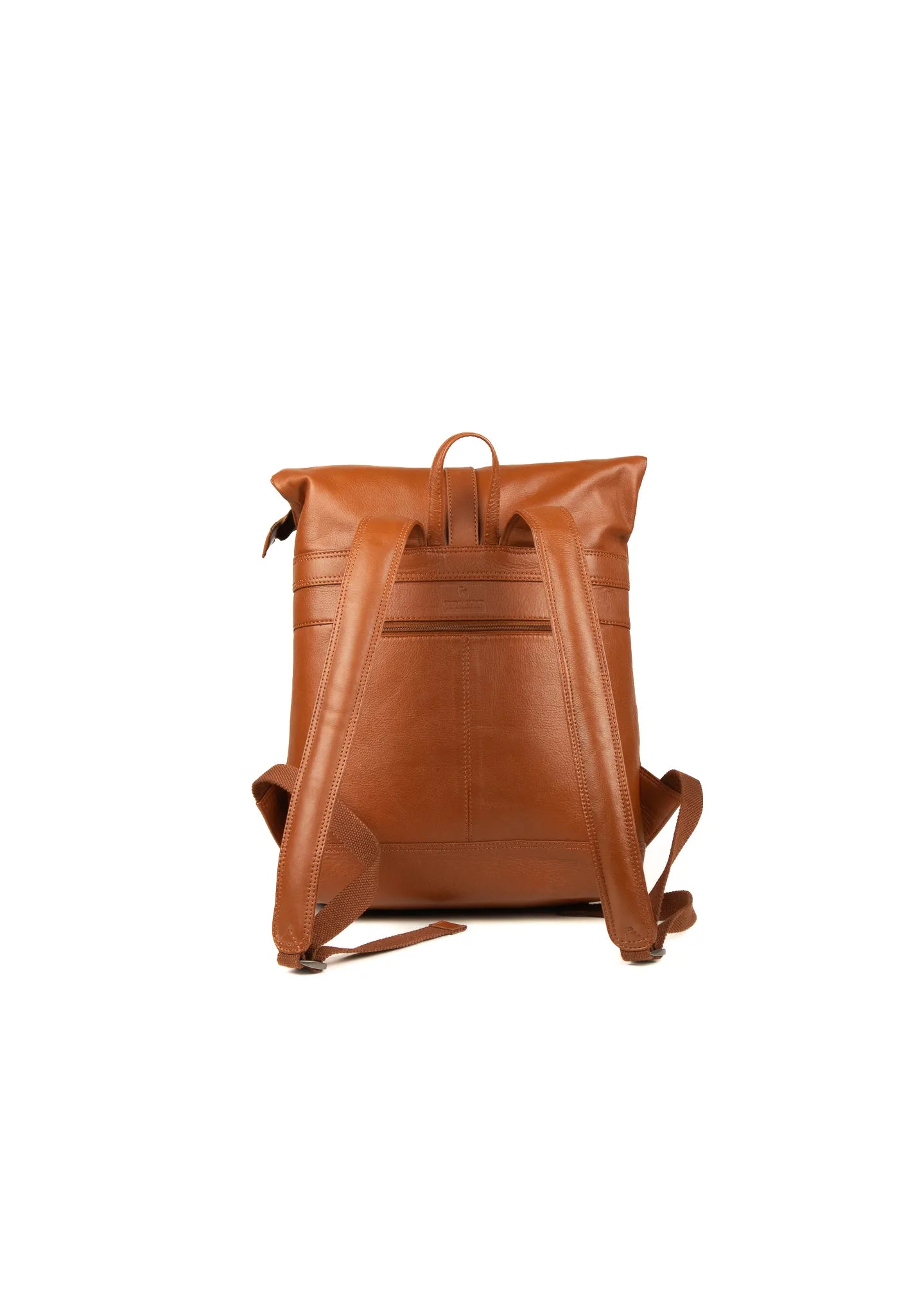 Roll Top Leather Backpack, Cognac, Laptop Compartment
